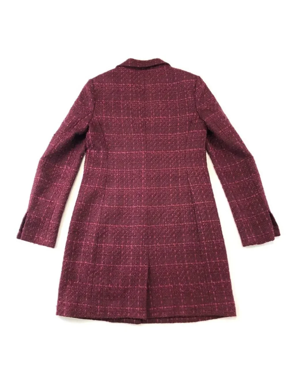 Tory Burch Patsy Glazed Tweed dark plum long line coat Size 2 appliqué embellish